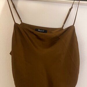 Never-worn brown Madewell Satin Square-Neck Cami, size L, NN951